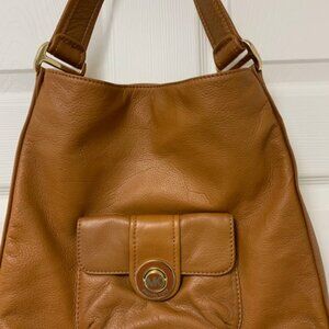 Michael Kors Pushlock Leather brown leather shoulder tote hobo purse